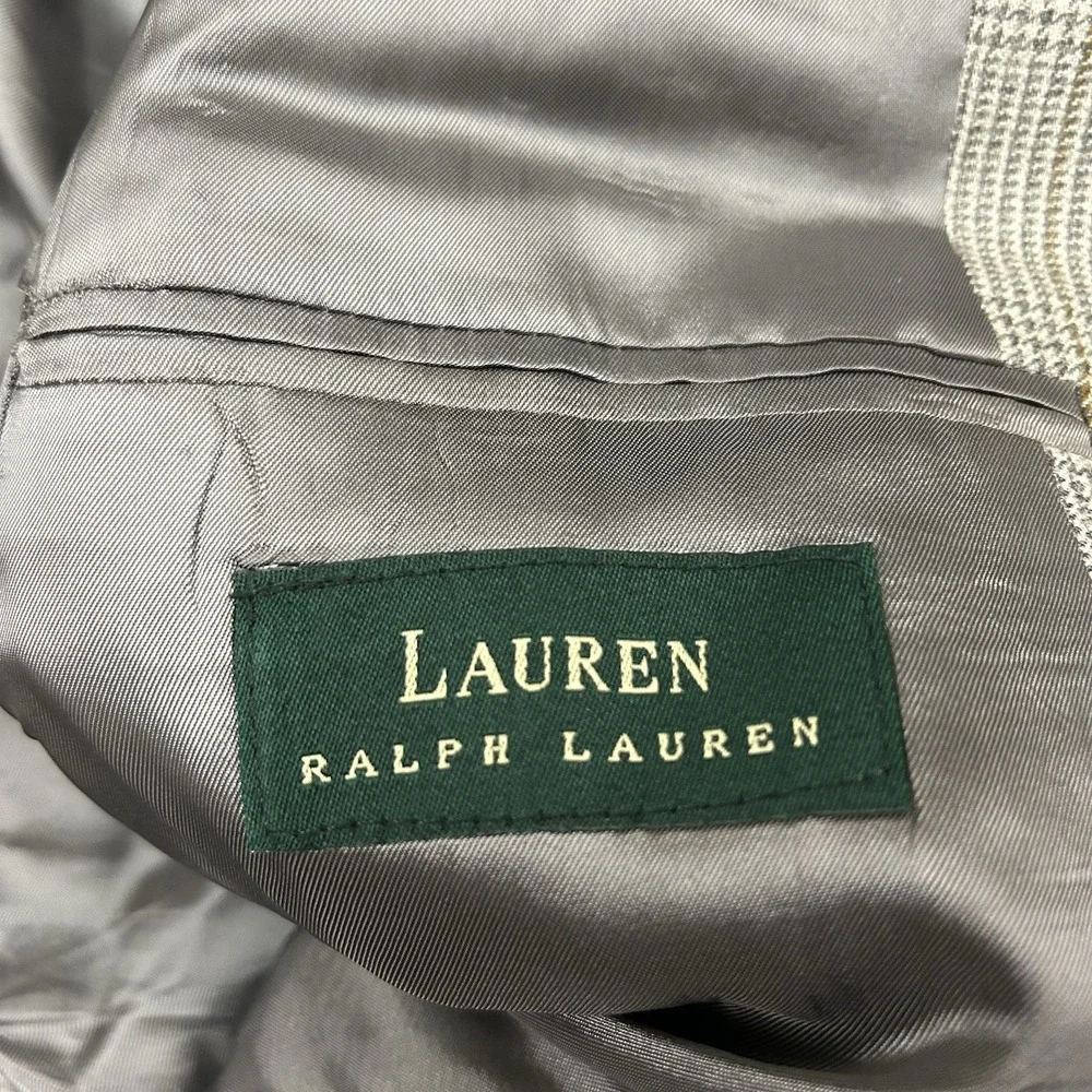 Lauren Ralph Lauren Silk Wool Blazer Mens 42R Gray Nailshead 2 Button Sport Coat